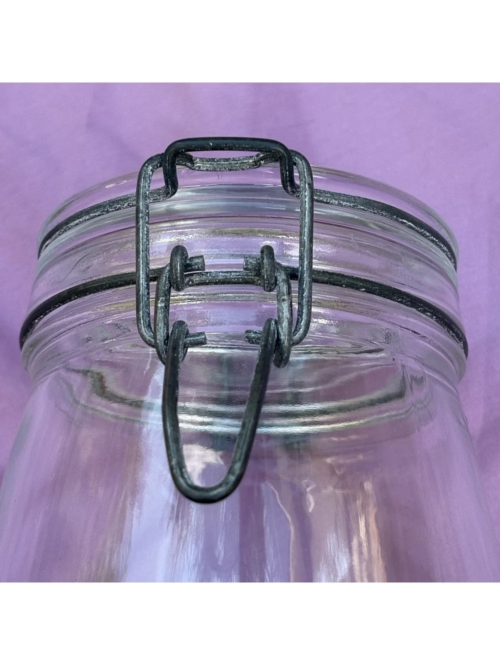 Vintage Fruit Print Glass Canister Wire Bail Jar 1.5L